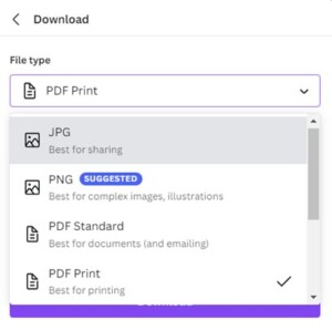Printing from Canva choose PDF file